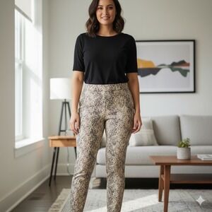 Chico's‎ Snakeskin Print Pants Size 3 XL Beige Black High Rise Straight Leg